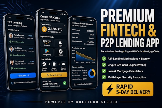 develop fintech lending crypto and calculator mobile app