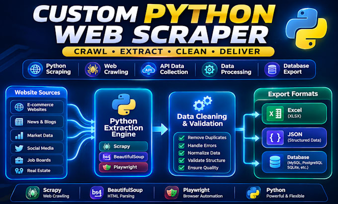 do python web scraping, data extraction, web crawling and website scraping
