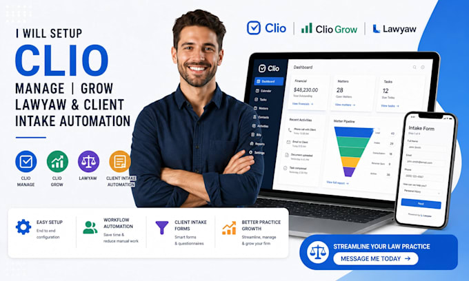 setup clio grow, clio manage and legal client intake automation