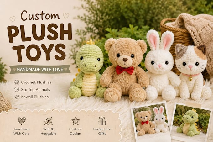 create handmade custom plush toys crochet plushies and stuffed animals