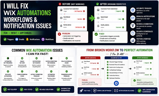 fix wix automations workflows and notification issues