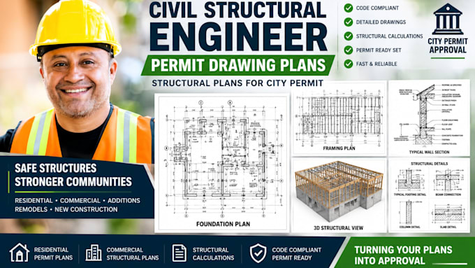 civil structural engineer permit drawing plan structural plan for city permit