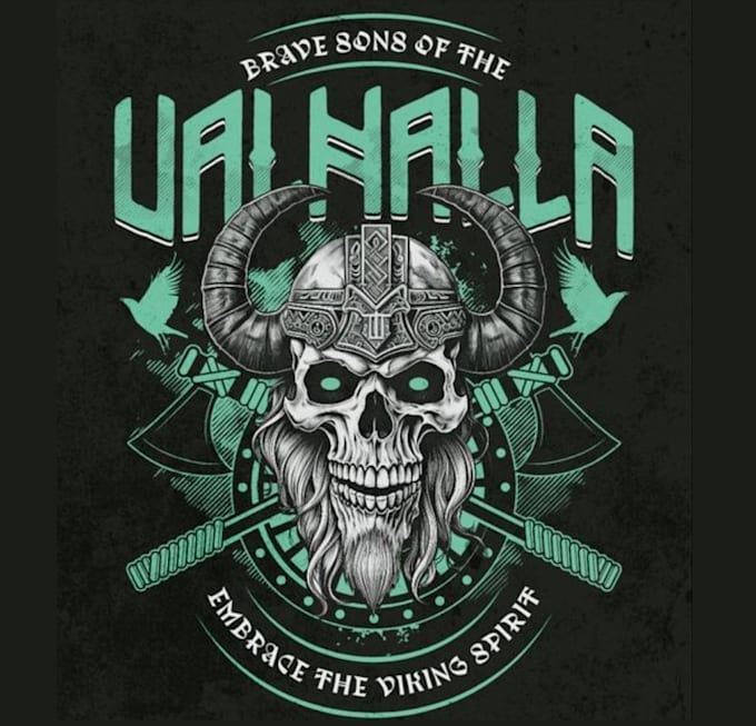 create a powerful vintage viking warrior logo and illustration