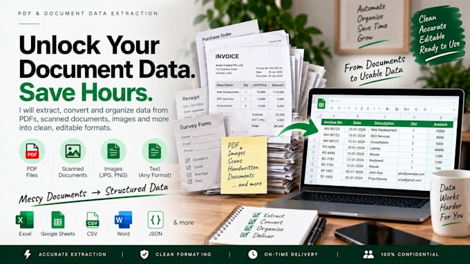 extract data from PDF and documents into excel or CSV