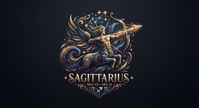 design a powerful and mystical sagittarius logo