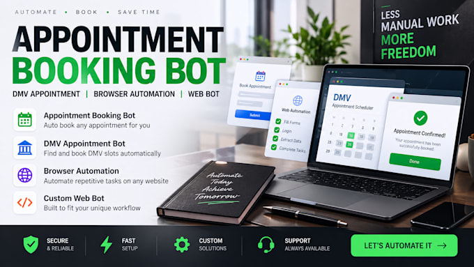 build appointment booking bot, topps, amazon bot, browser automation and web bot