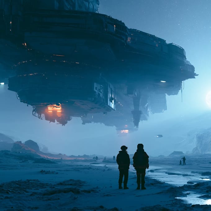 create cinematic space art and sci fi environment illustration