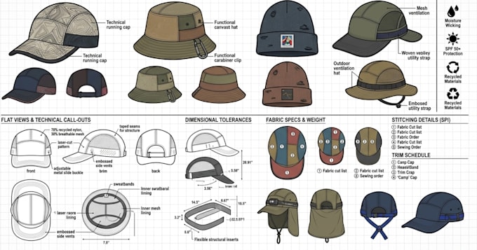 design hat tech pack for bucket hat, trucker and baseball caps