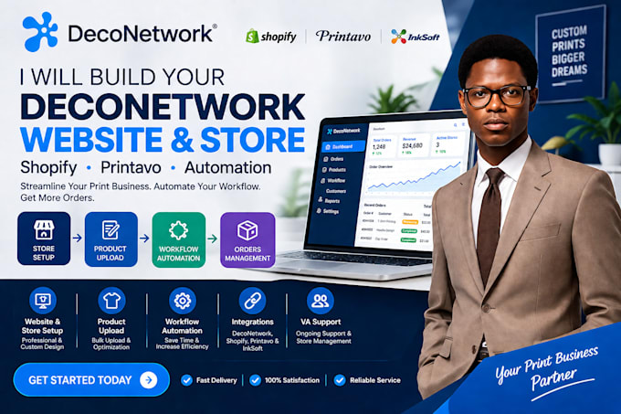 deconetwork website shopify printavo VA store workflow expert printshop inksoft
