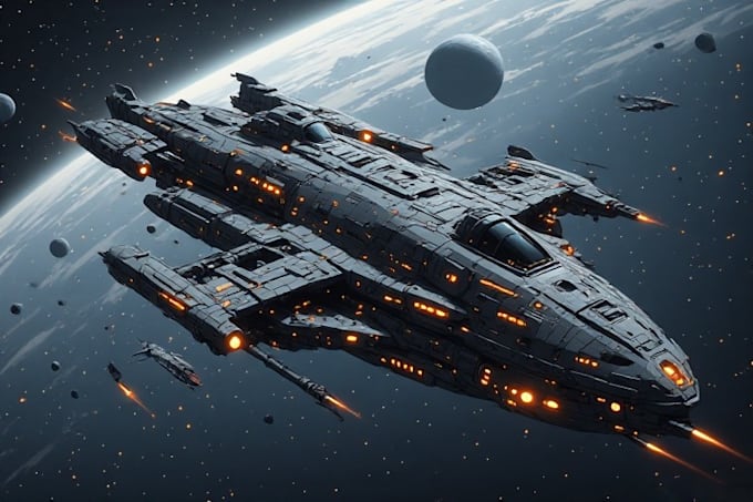 create cool 3d spaceship interior illustrations