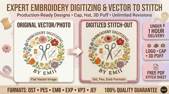 do embroidery digitizing in less than 1 hour
