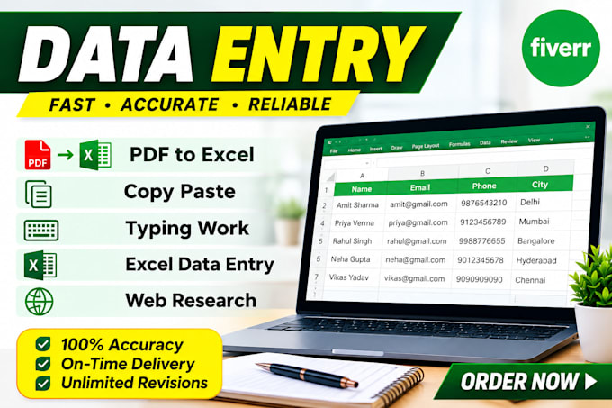 do accurate data entry, copy paste and PDF to excel