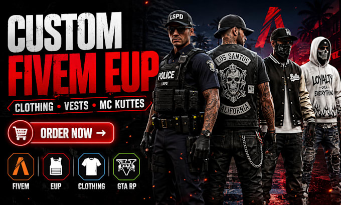 create custom fivem eup, fivem clothing, clothes, vests, mc kuttes and outfits