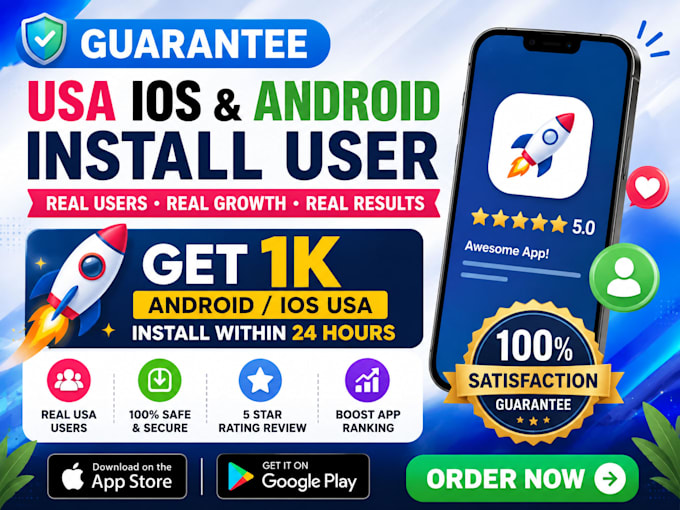 usa ios android mobile app install, 1000 applestore playstore rating review