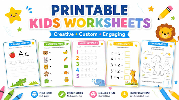 design educational worksheets and kids activity worksheets
