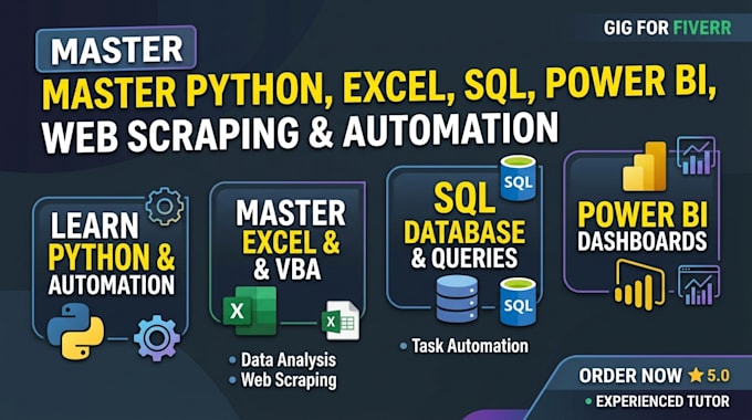 teach python excel sql power bi web scraping and automation