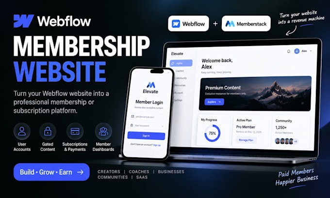 build webflow membership website with memberstack and subscriptions