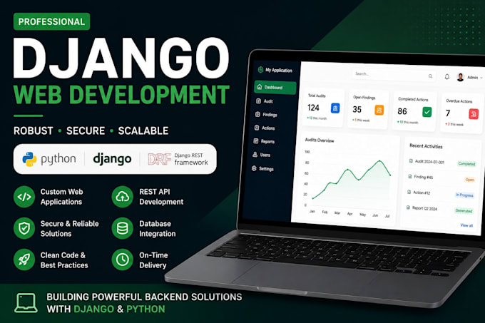 develop a professional django web application and rest API
