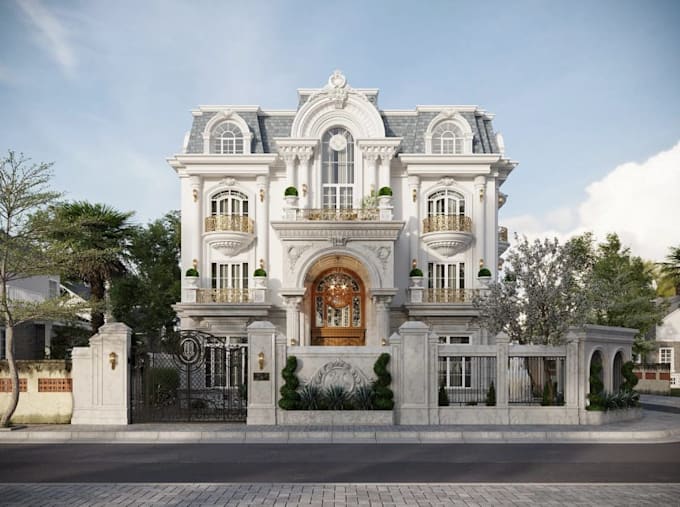 redesign classical european building, lime stone facade visual,archviz rendering