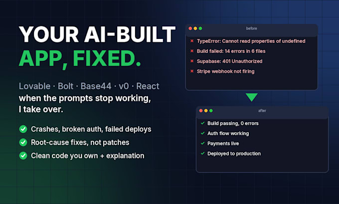 fix and productionize your lovable, bolt, base44 or react app