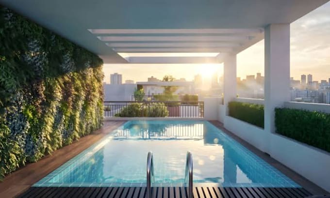 create a professional pario and pool design with city permit