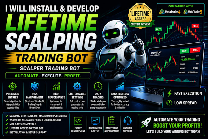install and develop lifetime scalping trading bot, scalper trading bot