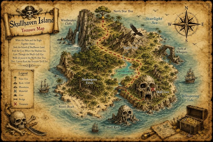 design a unique and detailed custom treasure map