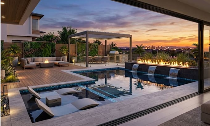create pool design and patio design with lumion 3d render
