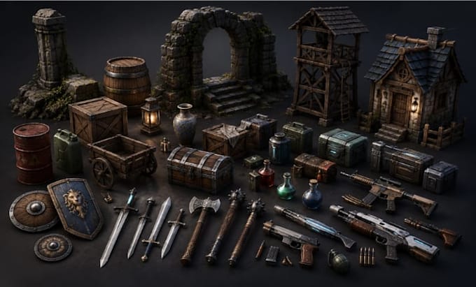 create 3d game assets, props, weapons and environment models