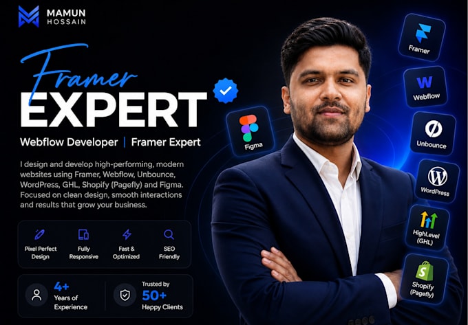 do webflow website, framer website as framer expert and webflow expert