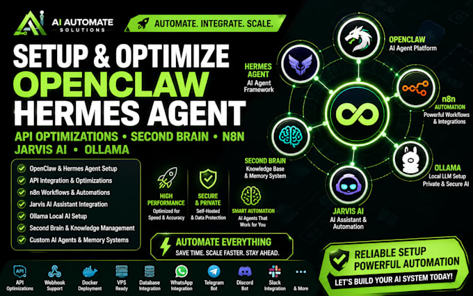 setup openclaw hermes agent api optimizations second brain n8n jarvis ai ollama