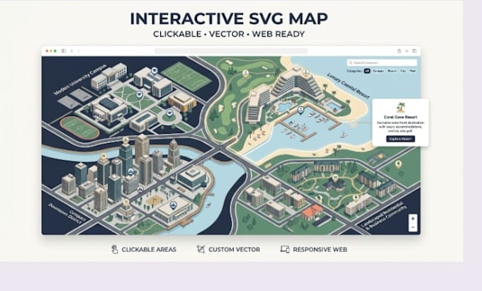 create interactive svg map ,clickable map vector map and website map design