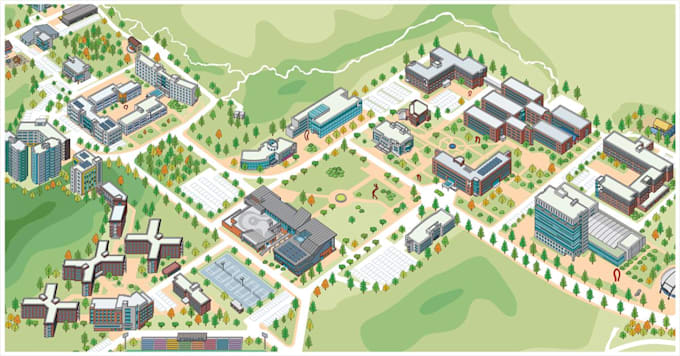 create university map, campus map, school map, wayfinding map and 2d 3d maps
