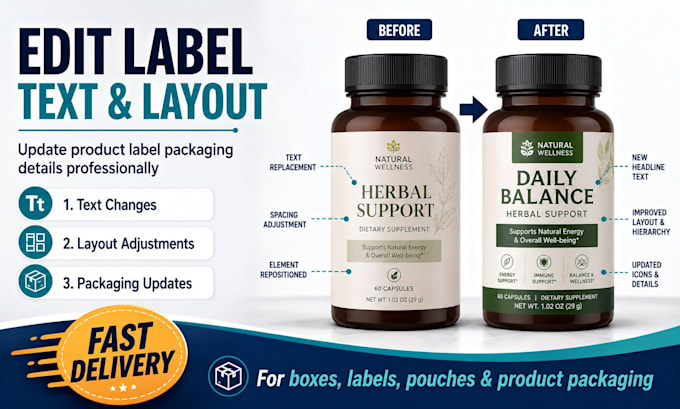 edit and change text details or layout on your product label packaging