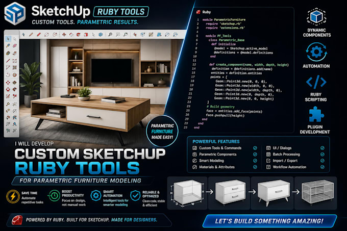build a custom sketchup ruby tools for parametric furniture modeling