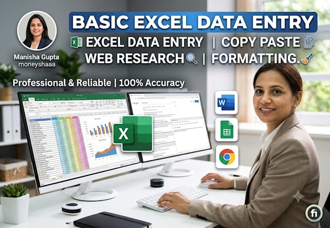 do your excel data entry copy paste web research, formatting