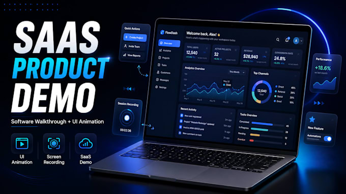 create a saas product demo, software walkthrough and UI animation video