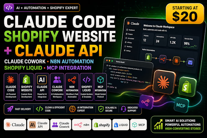 claude code shopify website claude api claude cowork n8n shopify liquid mcp