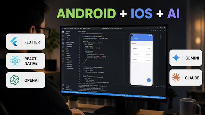 develop flutter, react, native ai mobile app android ios app with ai integration