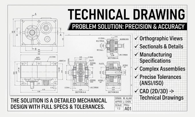 create 2d technical cad drawings for manufacturing