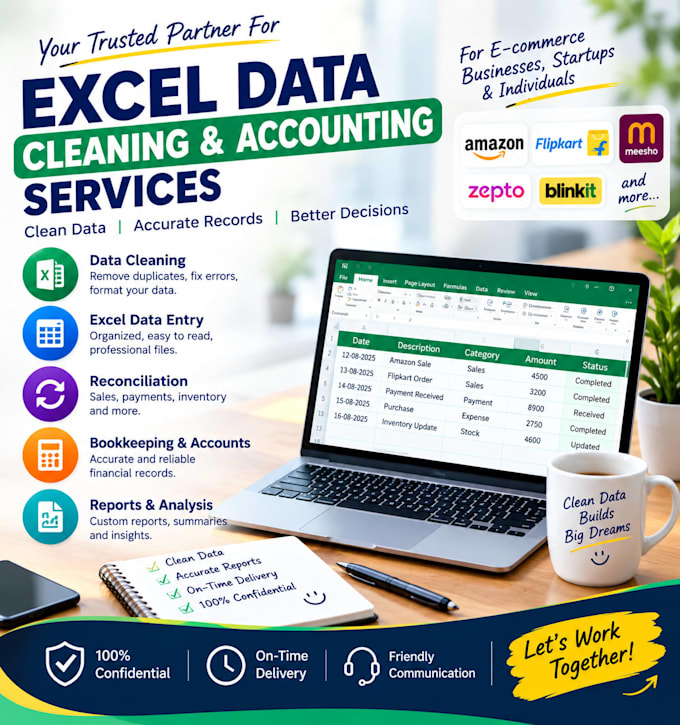 do excel data cleaning, reconciliation and bookkeeping