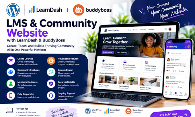 create learndash lms with buddyboss community membership website
