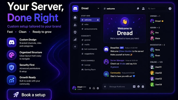 setup discord server with bots, roles and permissions