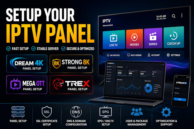 setup your iptv panel dream 4k strong 8k mega ott trex