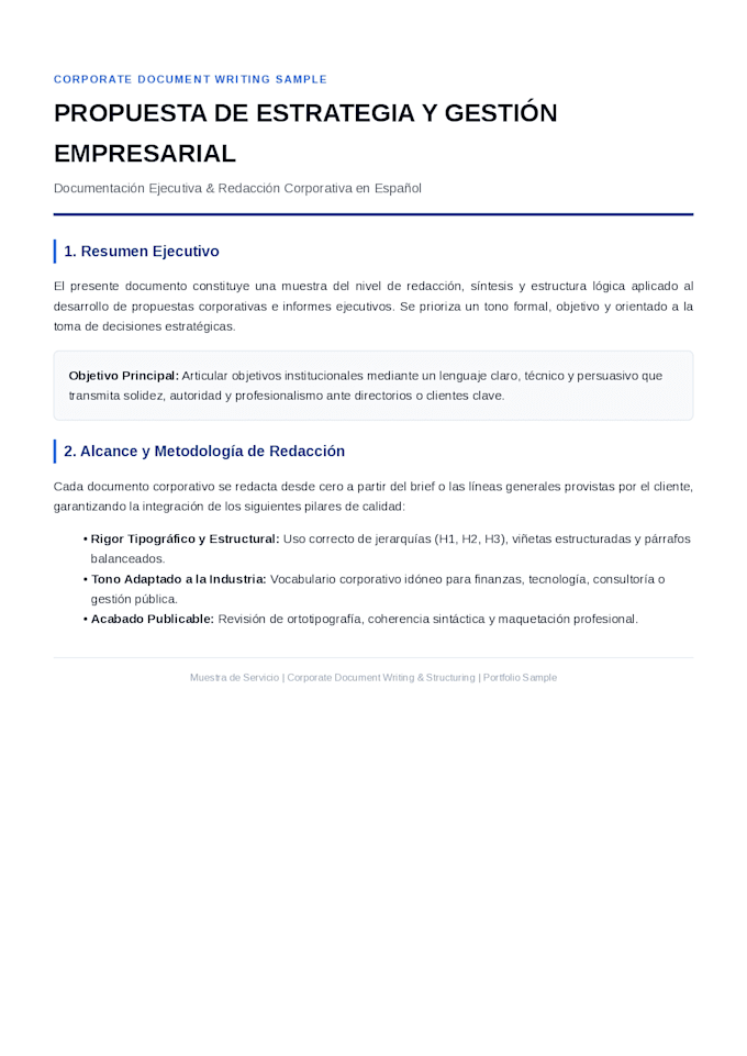 write and structure professional corporate documents in spanish