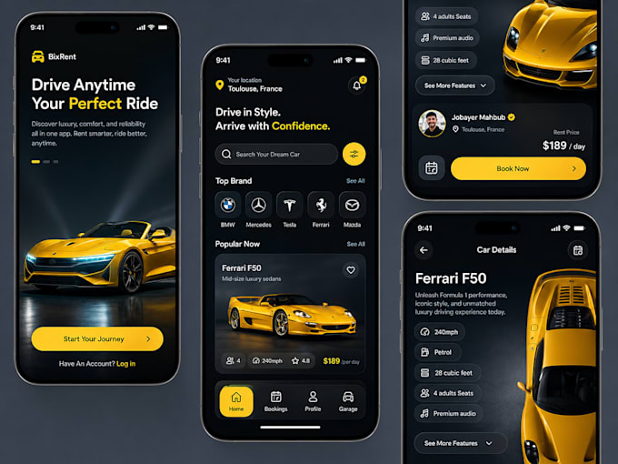 develop premium car rental app and booking platform, fleet management