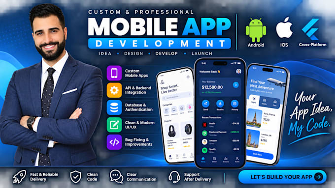 develop custom mobile app, fitness app, real estate app, mobile app development