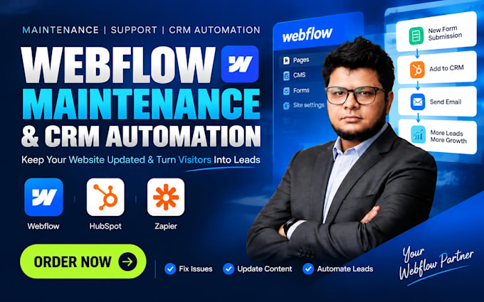 provide webflow maintenance, support and CRM automation