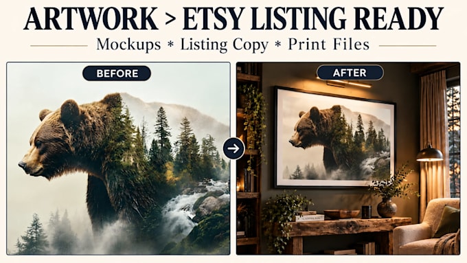 create etsy wall art mockups and optimized listing copy