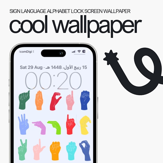 provide colourful sign language alphabet lock screen wallpaper